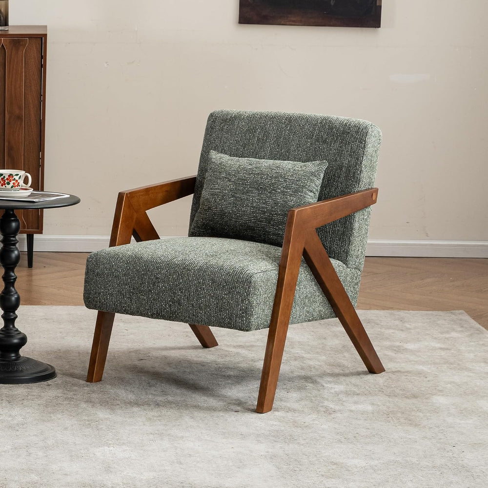 Mid-Century Modern Accent Chair with Solid Wood Frame，Upholstered Chenille Li...