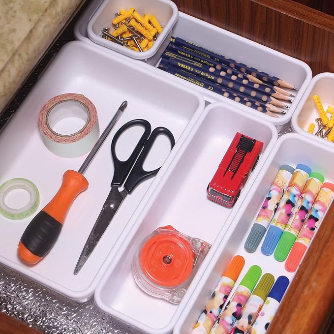 Set of 12 Interlocking Desk Drawer Organizer Tray Dividers Plastic Shallow - Image 6
