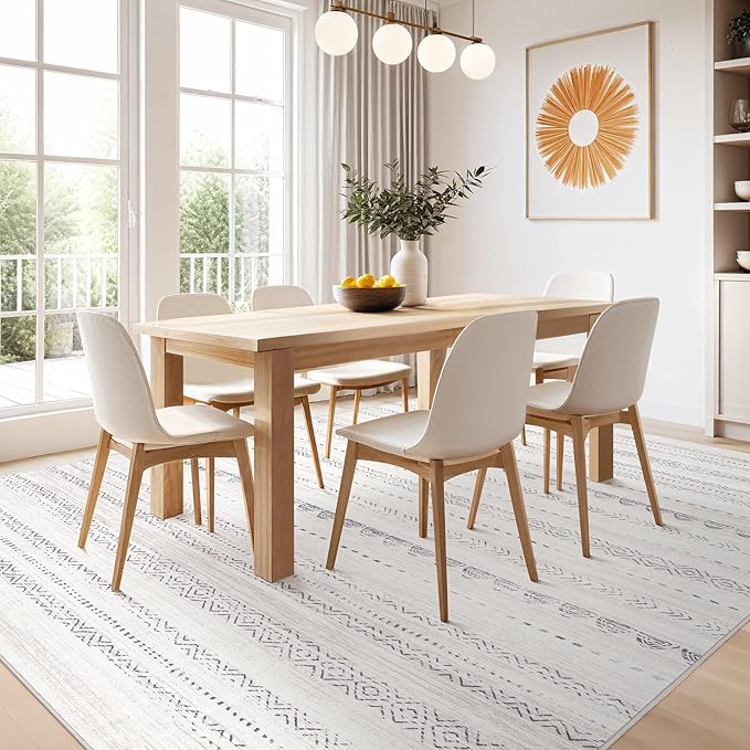 Nakagishi 7x9 Area Rug Living Room: Washable Boho Large Neutral Soft Farmhouse - Image 6