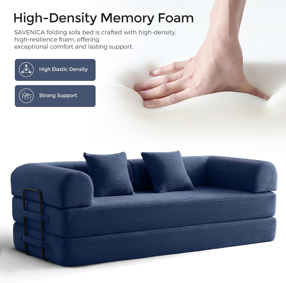 79" Convertible Futon Sofa Bed, Boneless Couch for Living Room | Blue