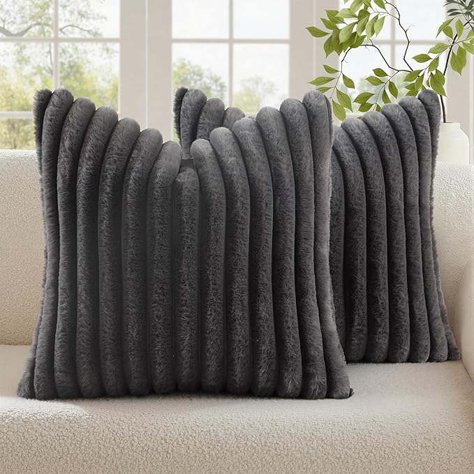 decorUhome Cozy Faux Fur Throw Pillow Covers 24x24 Set of 2 Decorative Soft by decorUhome