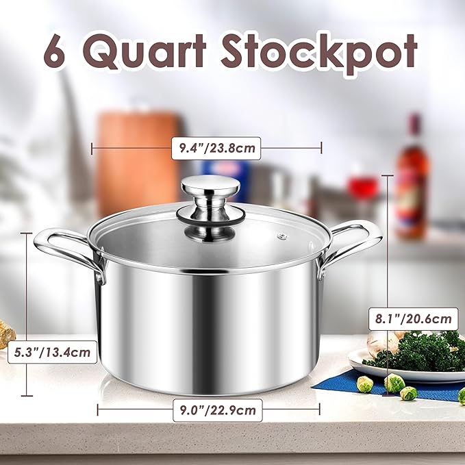 Herogo 6 Quart Stock Pot, 18/10 Stainless Steel Pasta Stockpot - Image 2