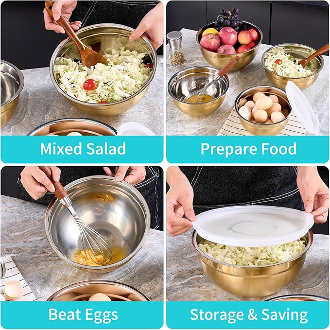 4 Piece Gold Mixing Bowls With Lids