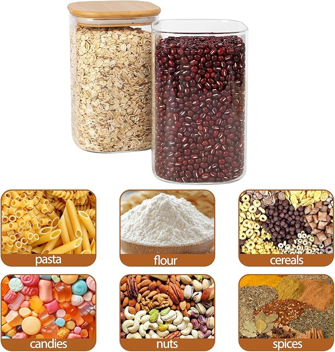 Moretoes 6 Pack 1.2qt Square Glass Storage Containers - Image 3