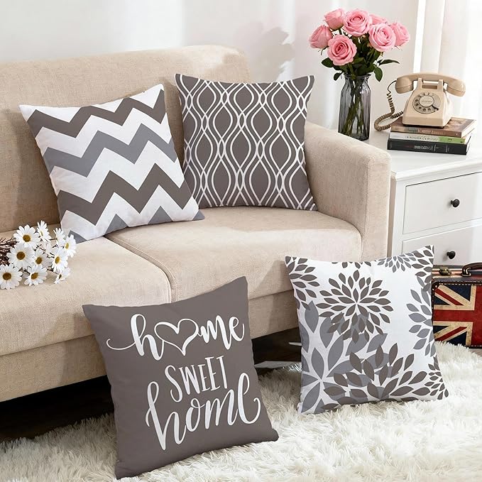 Hexagram Geometric Grey Pillow Covers 16x16 Set of 4, Decorative Outdoor Boho - Image 5