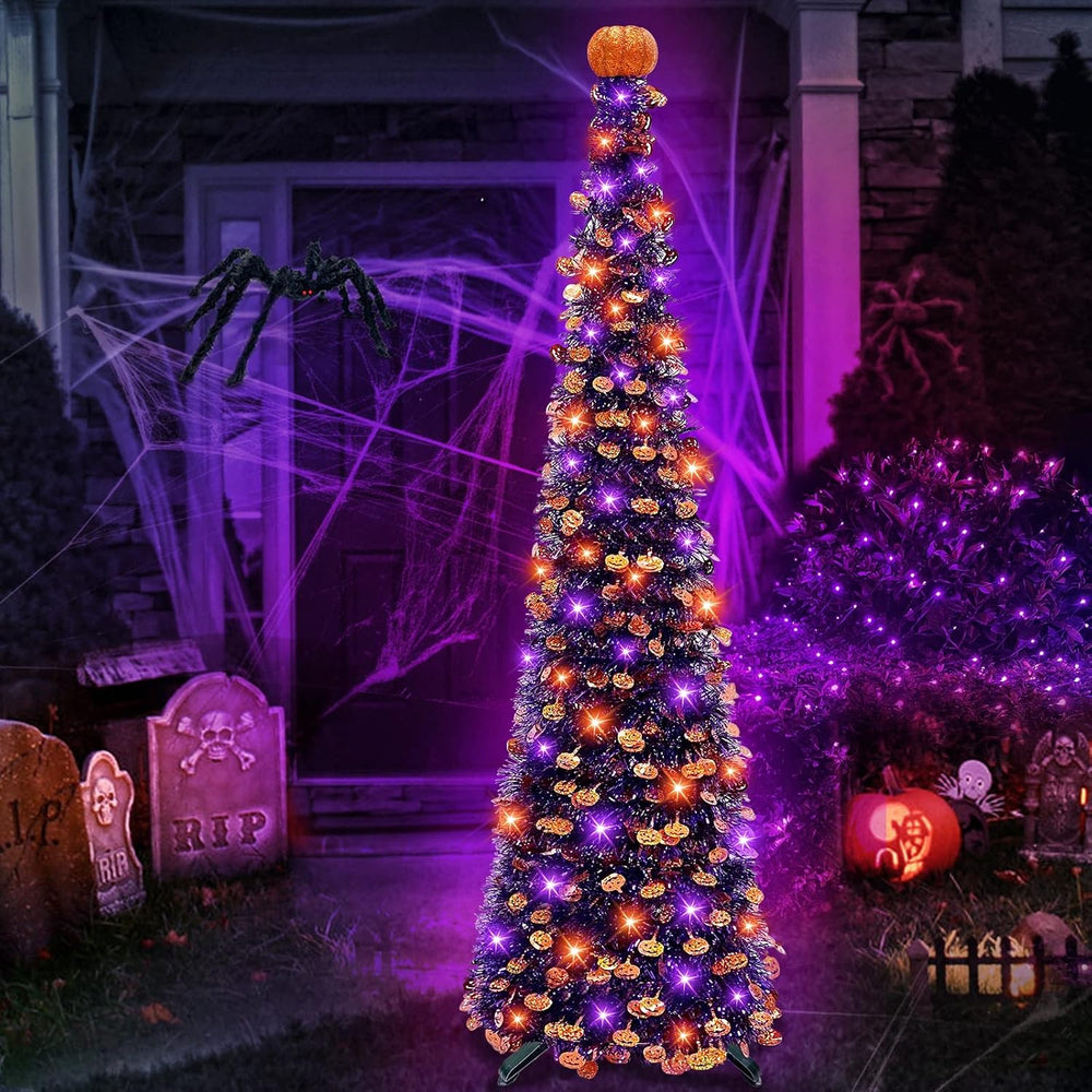 5 Ft Halloween Black Tree Orange & Purple Lights Halloween Decorations