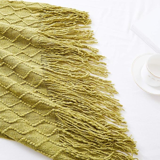 BOURINA Olive Green Throw Blanket 50x60 Inches Throw Textured Solid Soft Sofa - Image 4