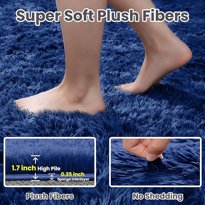 5x8 Area Rugs for Living Room: Soft Fluffy Shag Blue Rugs for Bedroom, Non Slip - Image 5