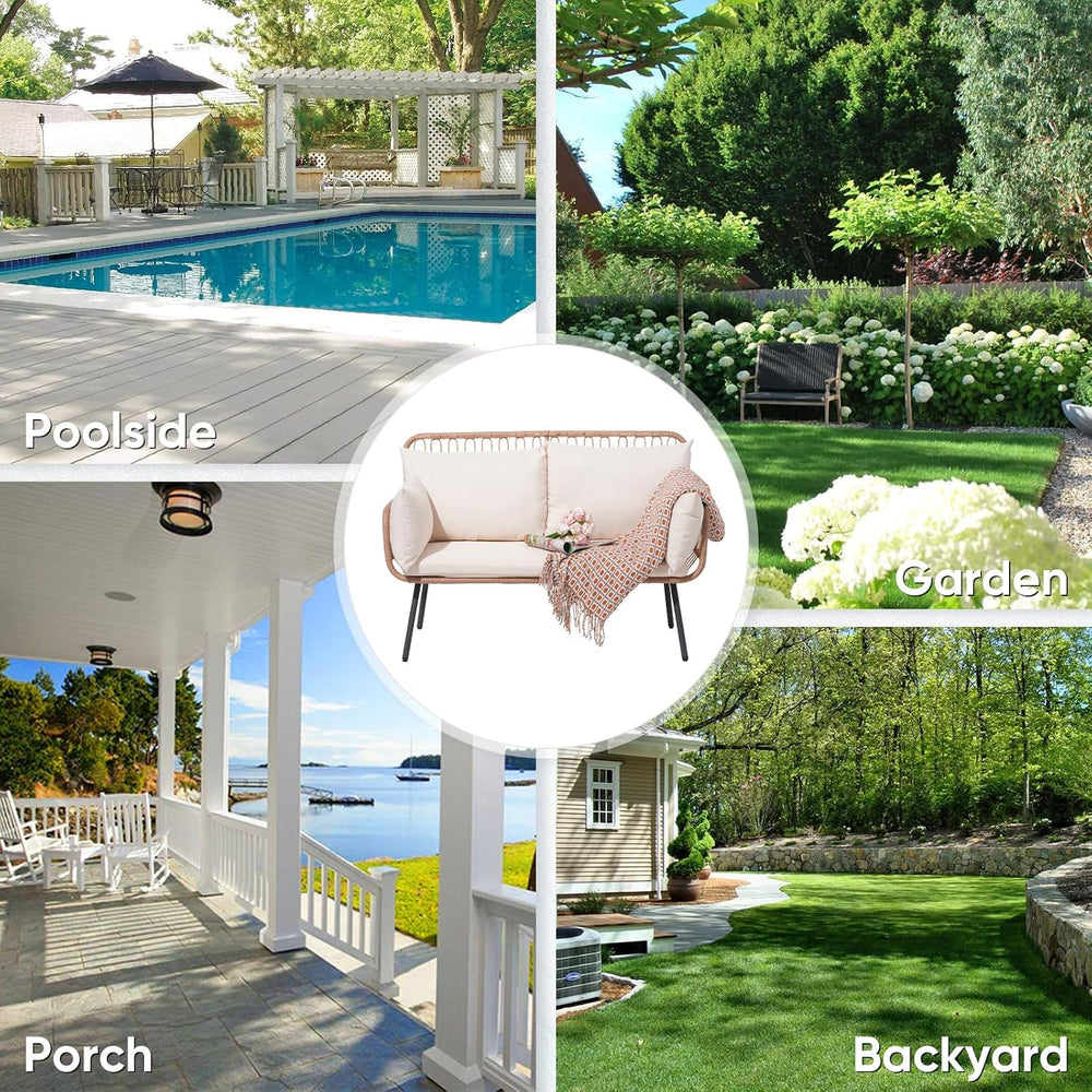 Verano Garden Patio Loveseat, Balcony Furniture Couch, Wicker Patio Set