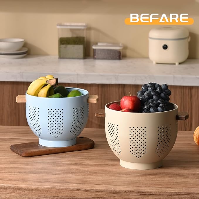 Metal Colander with Wood Handle and Stable Base, Powder Coated Steel Kitchen - Image 7