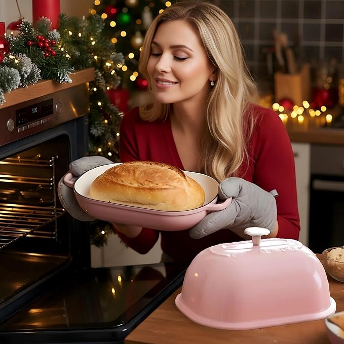 Cast Iron Bread Oven, 6 QT Bread Oven, Thick Enameled Loaf Pan