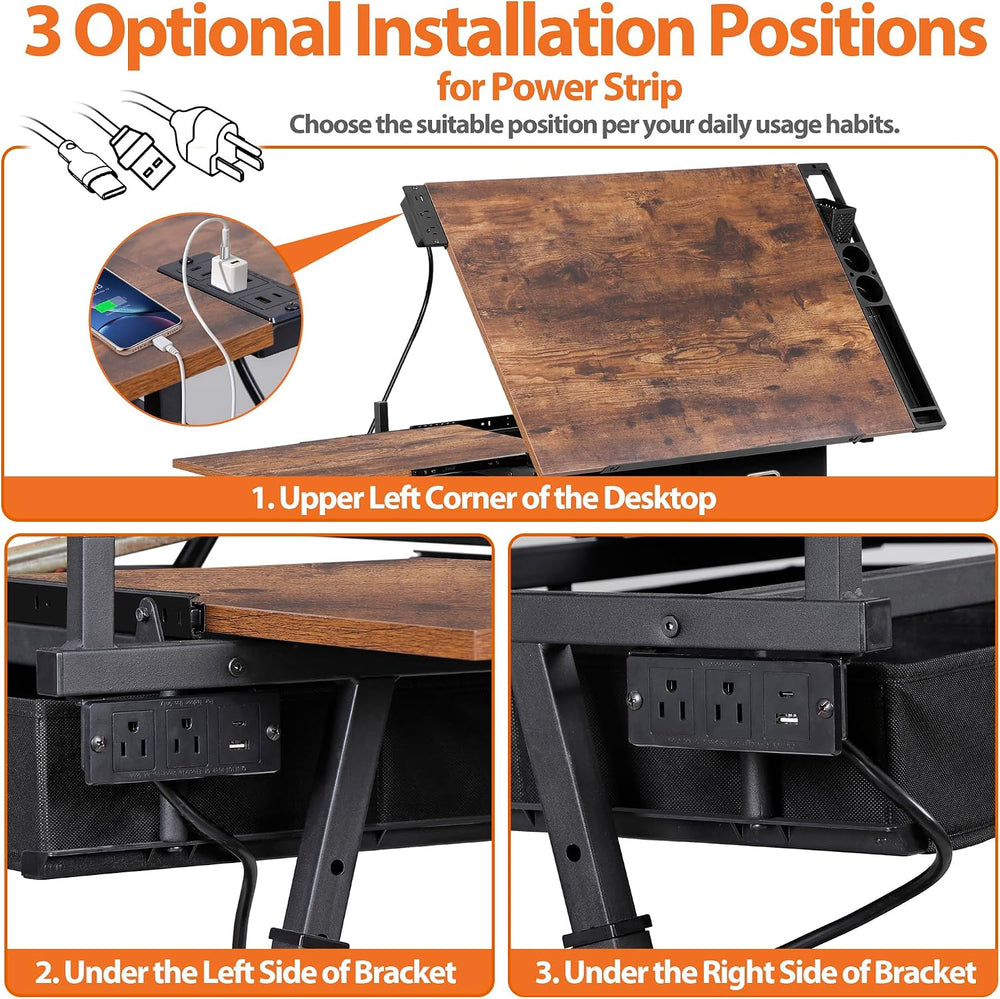 SUPER DEAL Drafting Table Set with Charging Station, Height Adjustable Tiltin...