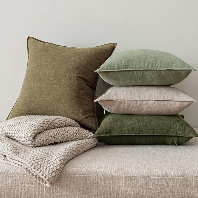 MIULEE Green and White Pillow Covers Pack of 4 Decorative Natural Solid Throw - Image 7