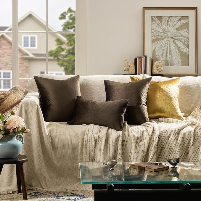 GIGIZAZA Brown Velvet Pillow Covers 18x18, Square Solid Throw Pillow Covers - Image 8