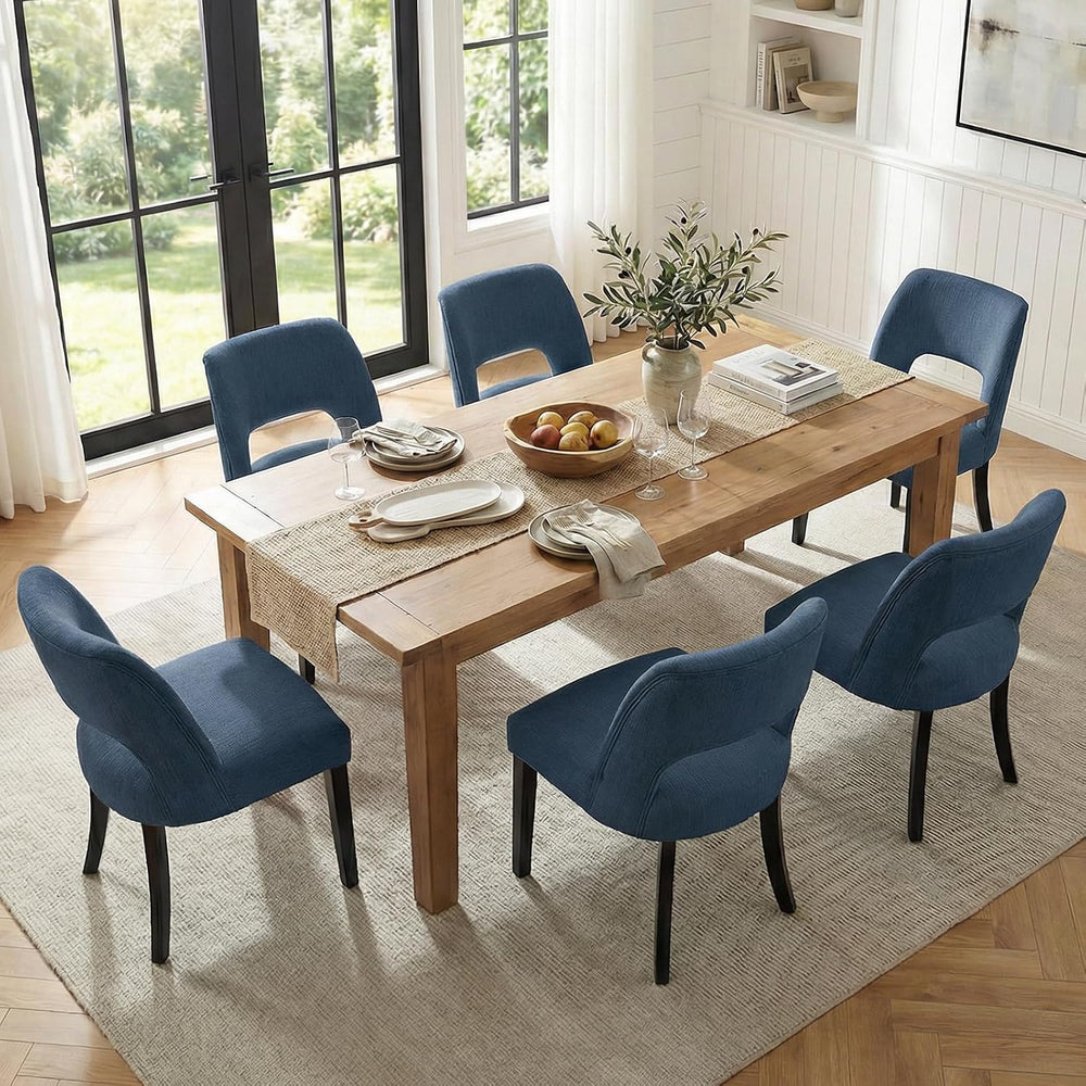 keoni Wooden Dining Chairs Set of 6, Mid Century Modern Upholstered Dining Ro...