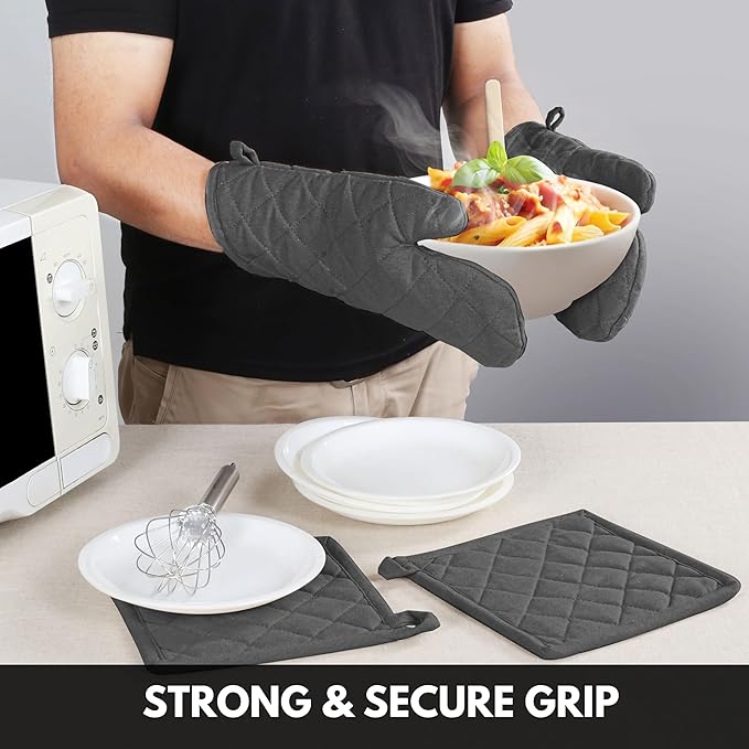 Oven Mitts + Pot Holders 100% Cotton Heat Resistant Oven Gloves & Hot Pads - Image 4