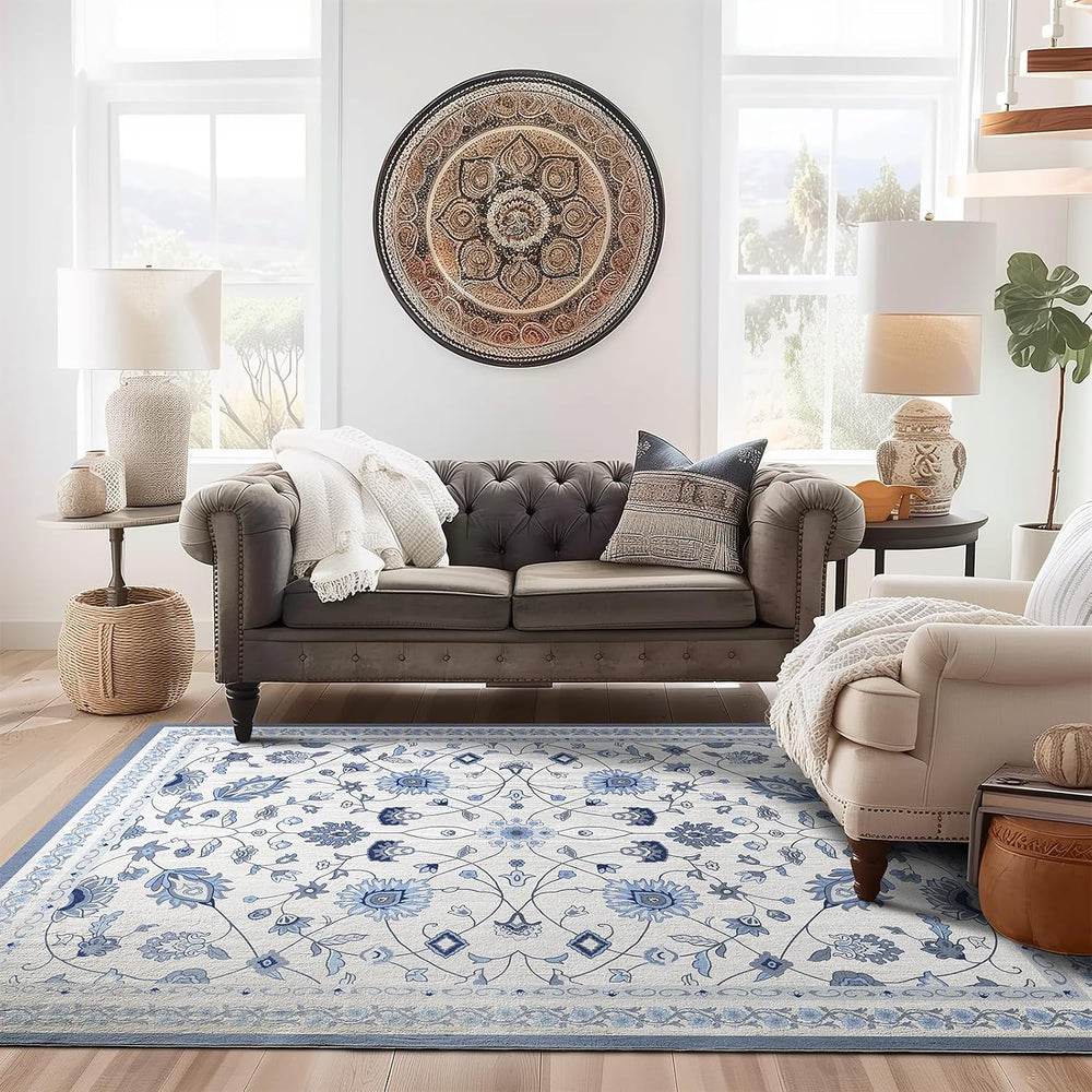 EverGrace Area Rugs for Living Room 8x10, Boho Floral Faux Wool Indoor Outdoo...