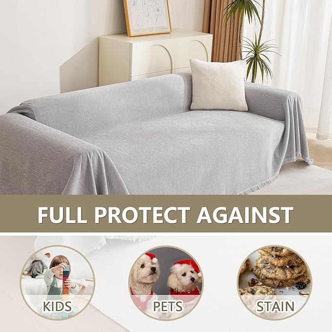 MYSKY HOME Light Gery Chenille Sofa Cover - Image 4