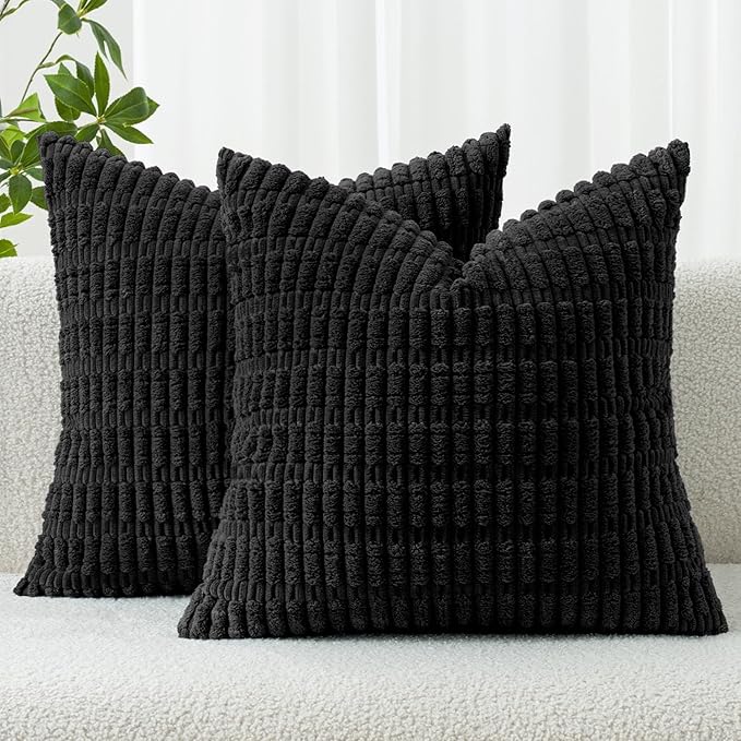 MIULEE Pack of 2 Corduroy Decorative Euro Sham Throw Pillow Covers 24x24 Inch by MIULEE