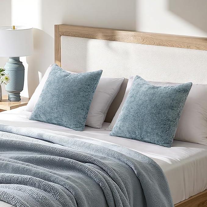 MIULEE Pack of 2 Euro Sham Pillow Covers 24x24 Inch Coastal Smoke Blue Modern - Image 3