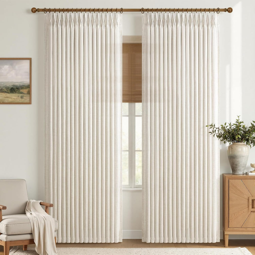 Pinch Pleated Linen 50 Inch Wide Curtains 96 Inches Long for Living Room, Mem...