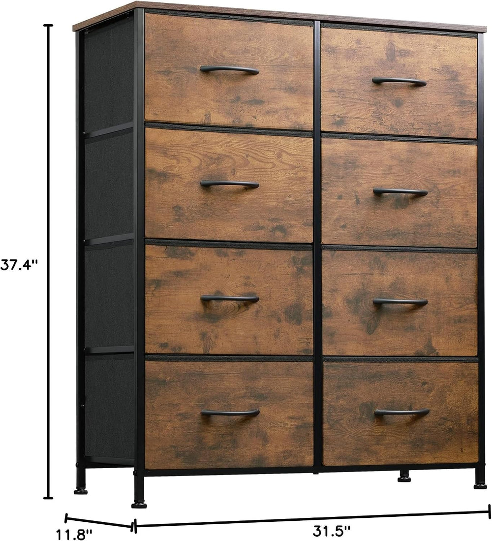 WLIVE 8 Drawer Fabric Dresser for Bedroom, Tall Storage Tower, Rustic Brown