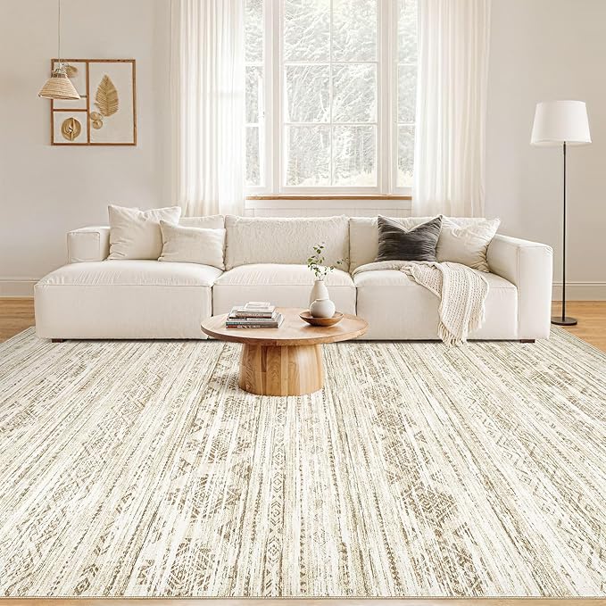 Nakagishi 7X9 Area Rug Living Room: Washable Boho Large Neutral Modern Soft - Image 4