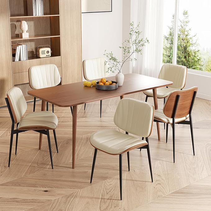 Dining Chair, Mid Century Modern Dining Room Chairs, Upholstered Faux Leather...