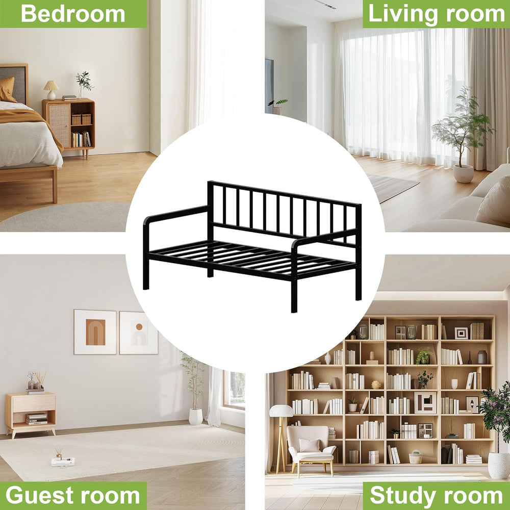 Lutown-Teen Twin Daybed Frame, Metal DayBeds, Heavy-Duty Steel Slats, Black