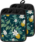 Dark Green Lemon Floral Pot Holders by Unknown