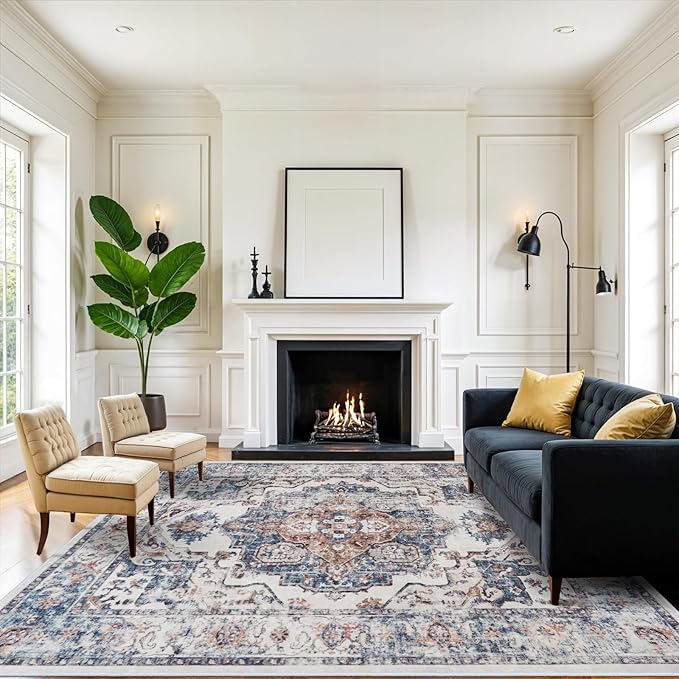 Washable 8x10 Living Room Rug: Oriental Water Resistant Rugs by HYHAOYUNLAI