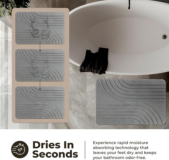 TOSORO - Stone Bath Mat Diatomaceous Earth Shower Mat Non-Slip Super Absorbent