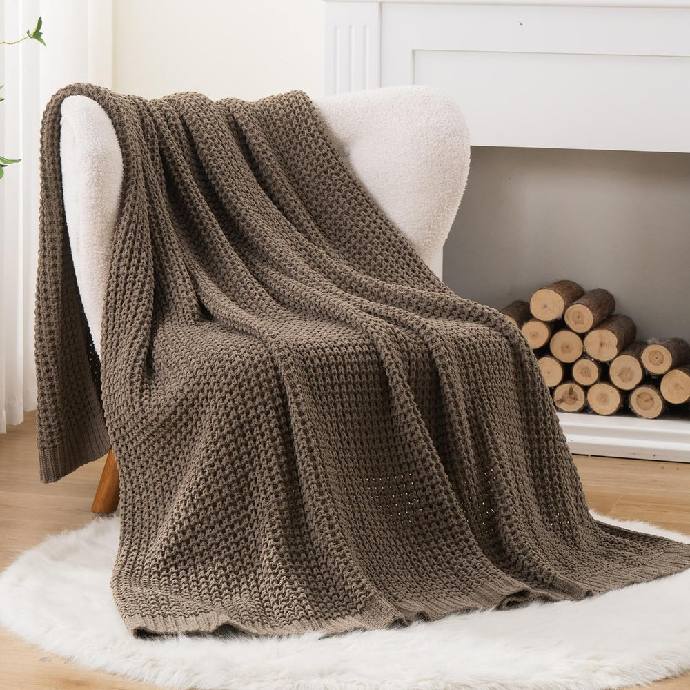 Knitted Waffle Throw Blanket , Camel Tan Throw Blanket for Couch 50"x60&...