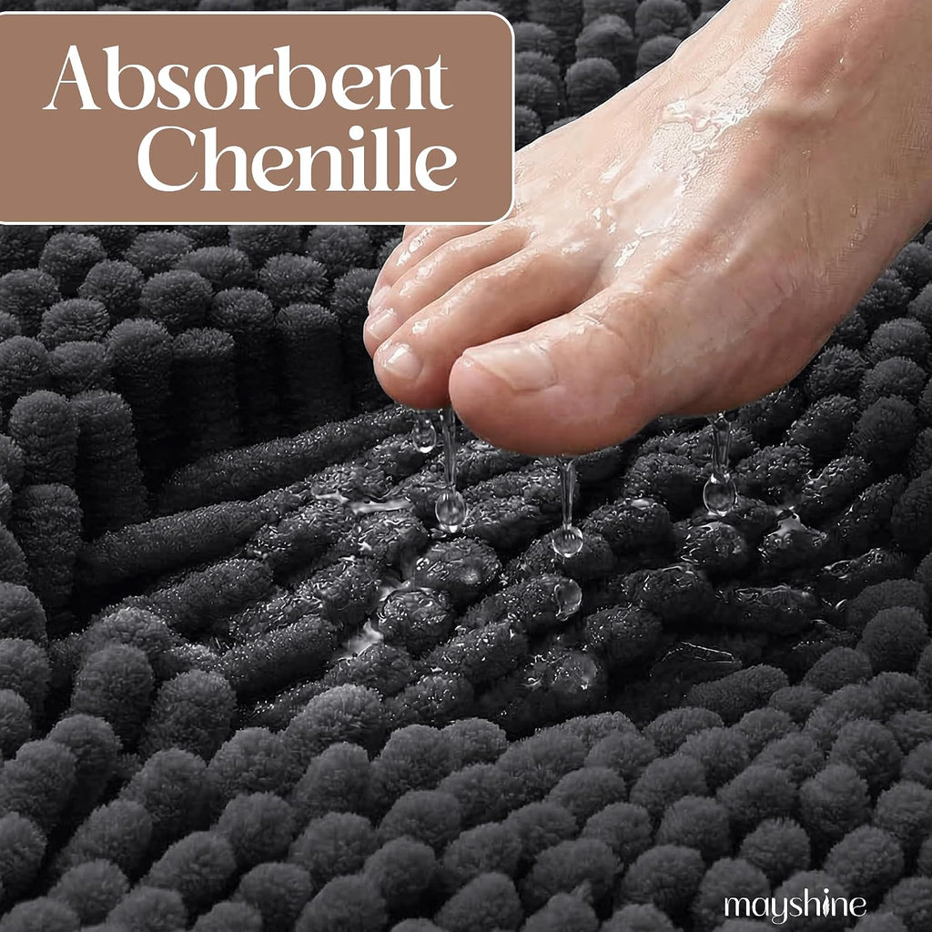 Extra Large Round Area Rug Set for Bathroom 48"x48" Soft Plush Chenille Bath Mat, Water Absorbent Non-Slip Bathroom Rug | Washable Shag Carpet, Bedroom, or Home Décor | Charcoal Gray
