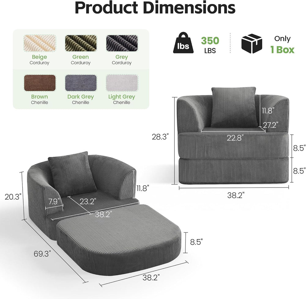 HUBSON 2-in-1 Folding Sofa Bed, Corduroy Convertible Single Sleeper Chair Bed...