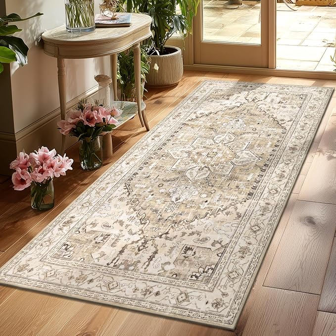 Yamaziot Washable Runner Rug, 3x6 Non-Slip Boho Vintage Hallway Rug by Yamaziot