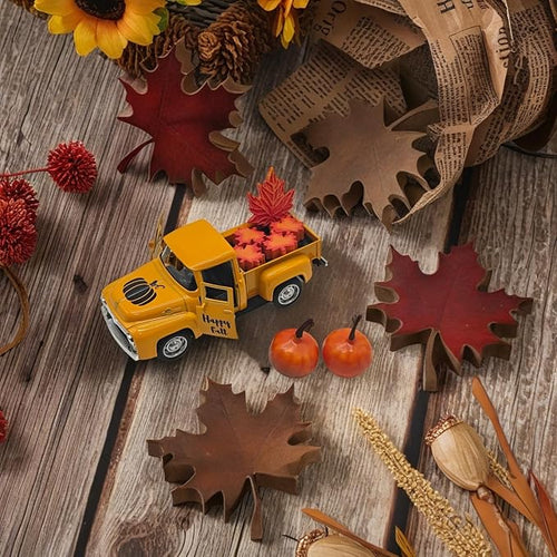 4.9″ Mini Fall Vintage Metal Pumpkin Truck Decor - Image 2