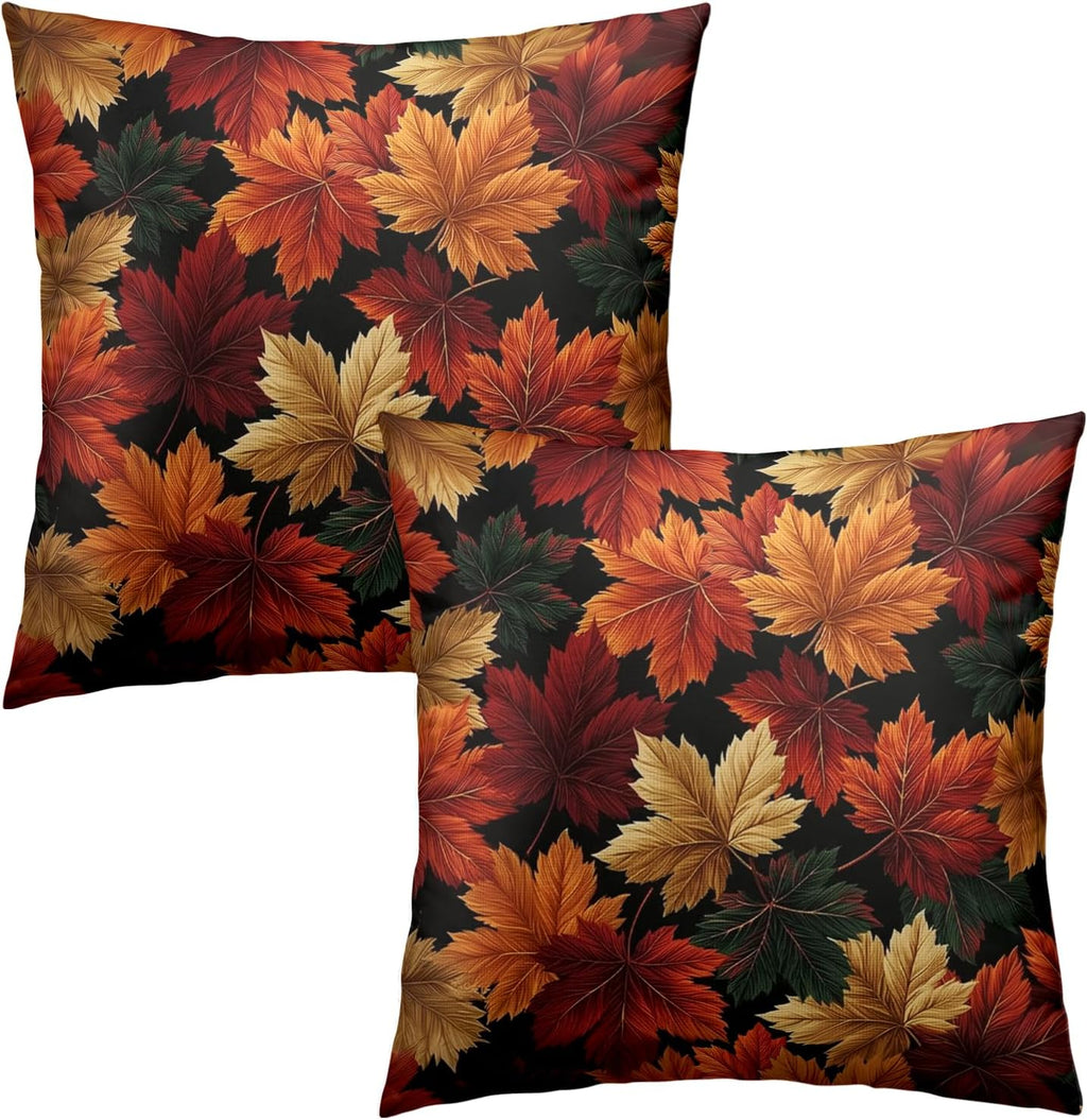 Fall Leaf Pillow Covers Autumn Thanksgiving Pillow Cases Black Orange Maple Leaves Throw Pillow Covers 18x18 Set of 2 Harvest Cushion Cases for Home Farmhouse Sofa Couch
