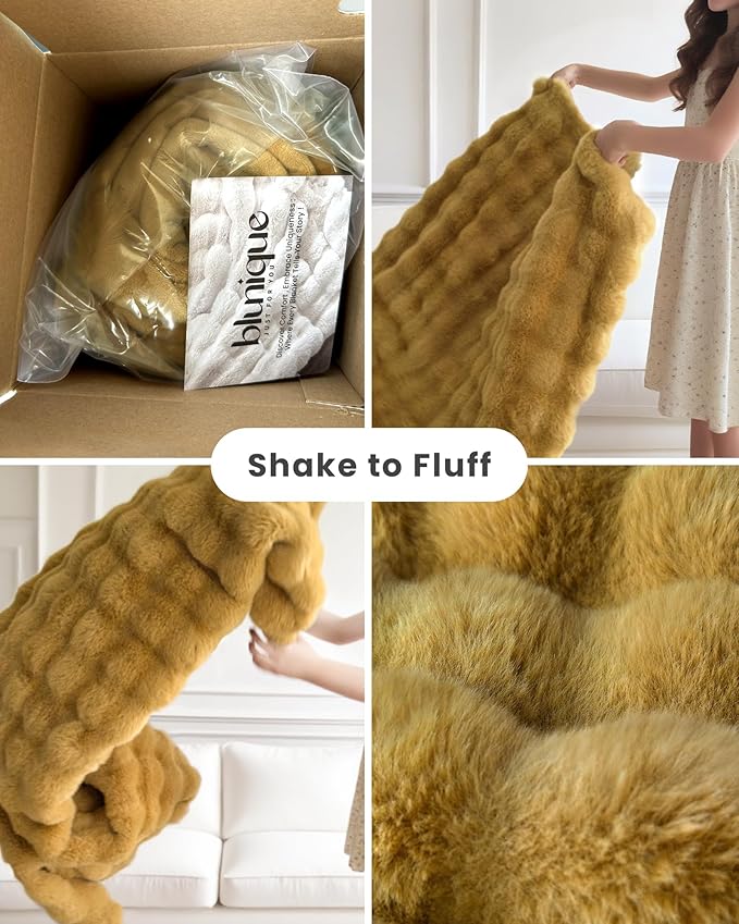 Ultra Soft Cozy Faux Fur Throw Blanket, Fuzzy Plush Thick Bubble Blanket - Image 4