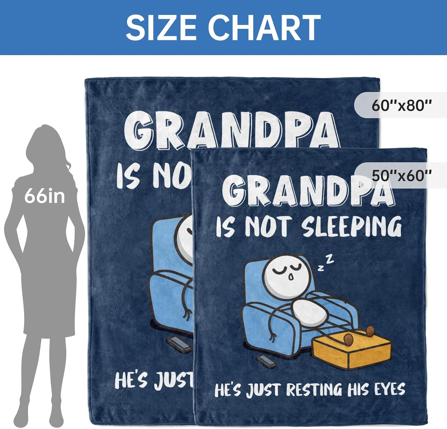 Funny Grandpa Birthday Gifts, Grandpa is Not Sleeping Blanket | Grandpas Gift from Grandkids, Super Soft Throws Blanket for Napping, Promoted to Grandpas Gifts, 60" x 80" (Navy Blue)
