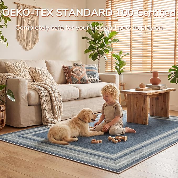 OPPODREAM Border Soft Area Rugs 6x9, Washable Blue Rug - Image 3
