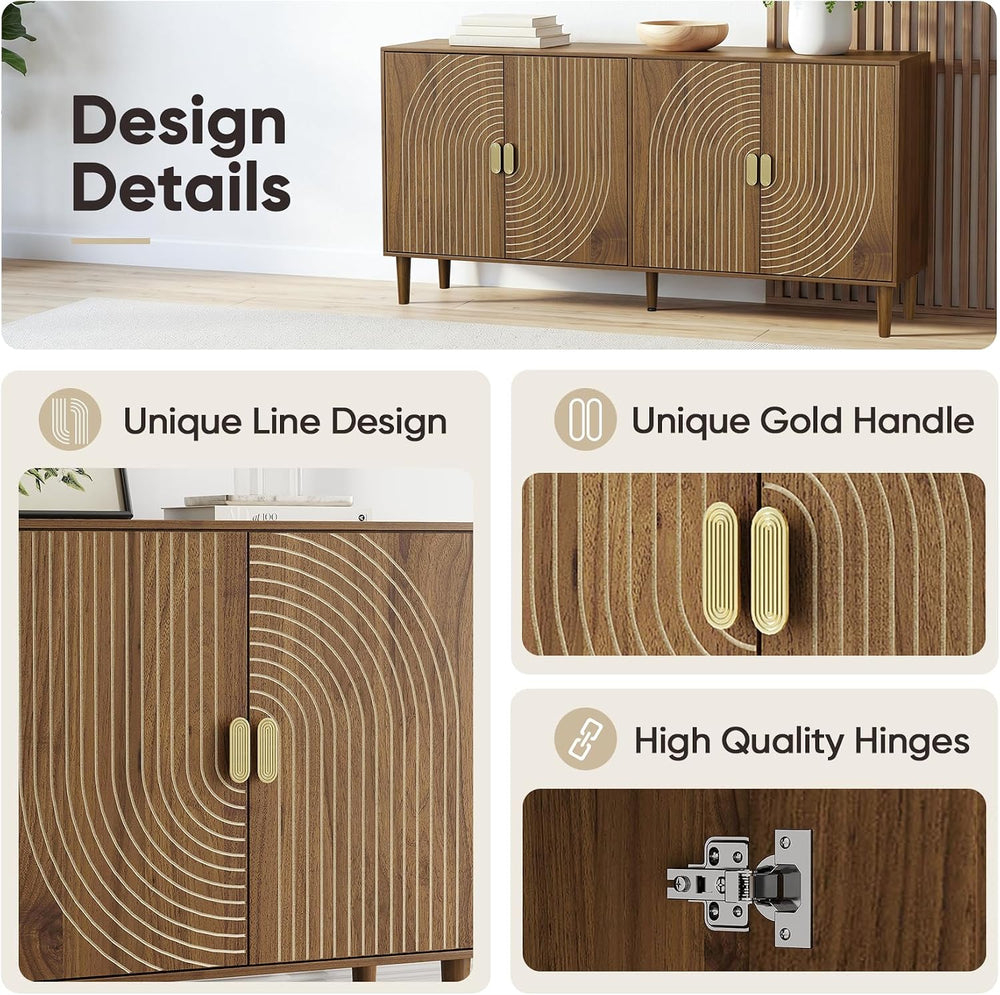 Smuxee 62.6-Inch Walnut Sideboard Cabinet, 4-Door Freestanding Buffet Cabinet...