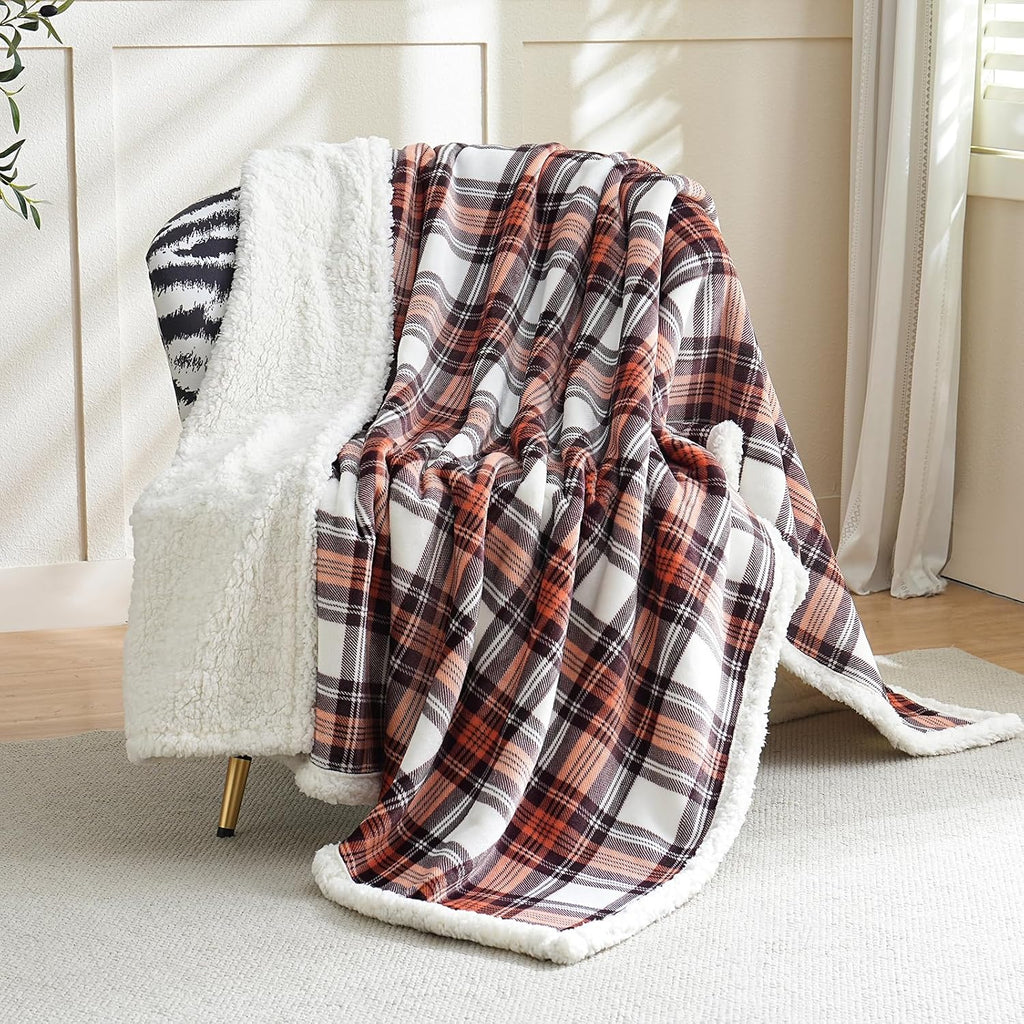 Gracelife Sherpa Fleece Throw Blanket for Couch, Fluffy Plush Warm Fuzzy Blanket for Women and Men, Cozy Thick Soft Twin Blanket for Bed (Orange-2, 80"*90")