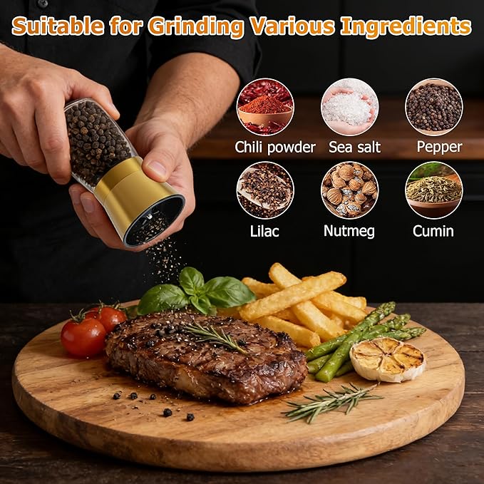 R DRURLCD Short Manual Gold Salt and Pepper Grinder Set of 2 - Image 3