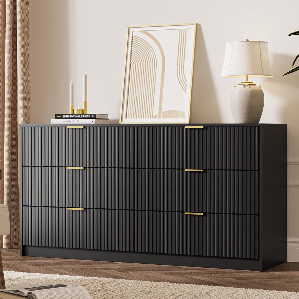 Black 3-Piece Bedroom Set, 6-Drawer Dresser & 2-Drawer Nightstands
