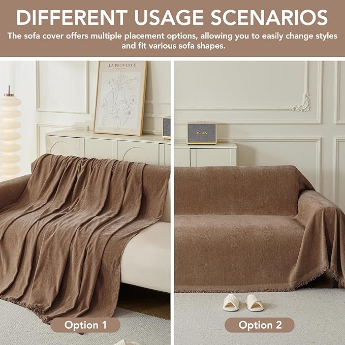 Couch Cover for Dogs, Boho Sofa Covers for 3 Cushion Couch, Chenille Sofa - Image 4