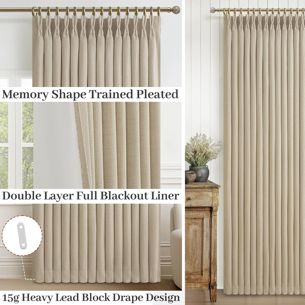 Heavy Natural Linen 100% Light Blocking Curtains & Drapes 96 Inches Long ...