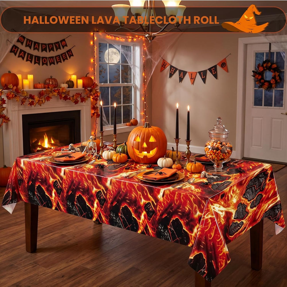 100FT x 54IN Halloween Lava Plastic Tablecloth Roll with Slide Cutter Box