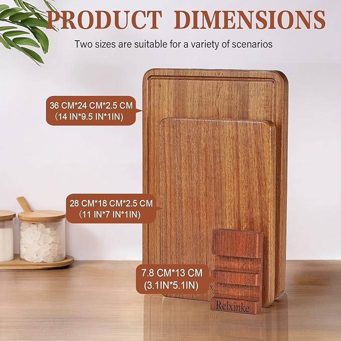 Solid Teak Wood Cutting Board Set One Piece Non Glued Large Thick Crack - Image 2