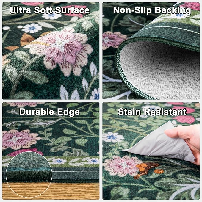 Area Rug Living Room Rugs: Floral 5x7 Washable Rug Vintage Soft Boho Non-Slip - Image 7